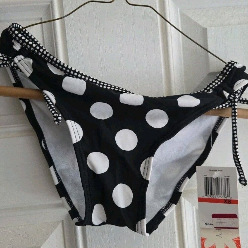 Hula Honey Wimens XS Bikini Bottom Balck White Polka Dot